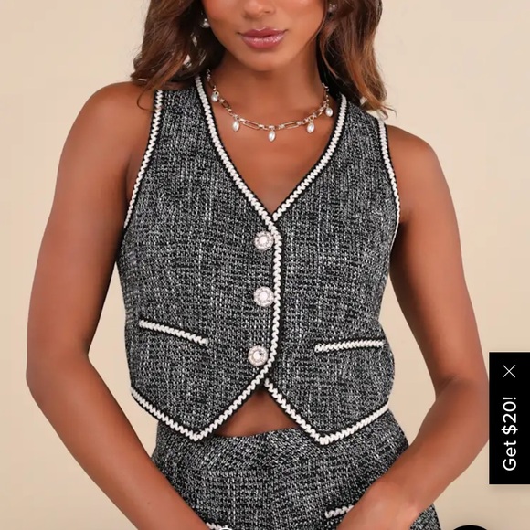 Lulu's Poised Decision Black Tweed Lurex Contrast Trim Vest - Picture 1 of 6